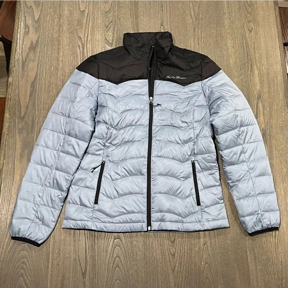 NWOT Eddie Bauer Women's Blue Black Colorblock 650 Down Puffer Coat Size S